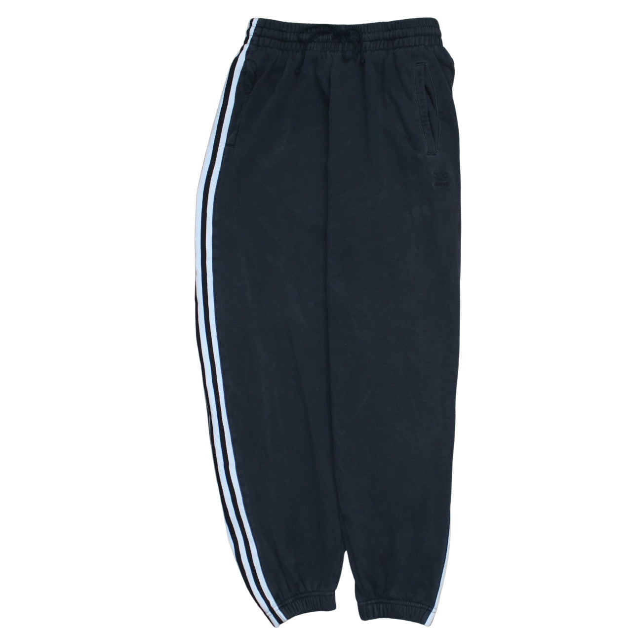 Adidas Womens Black Jogger Trousers Size 12 Striped Logo Fleece