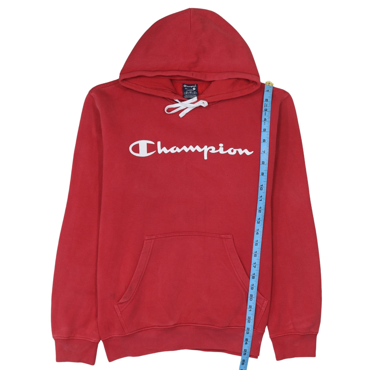 Champion Men's Red Pullover Hoodie Size L Fleece Logo Sweatshirt