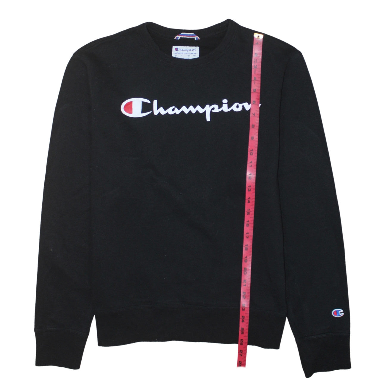 Champion Men's Black Small Crew Neck Logo Sweatshirt