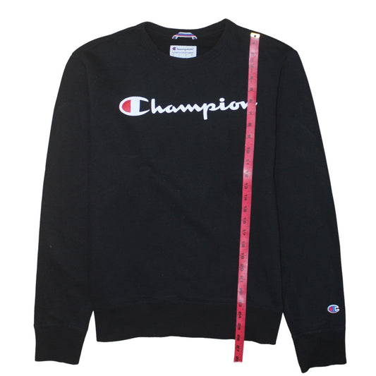 Champion Men's Black Small Crew Neck Logo Sweatshirt