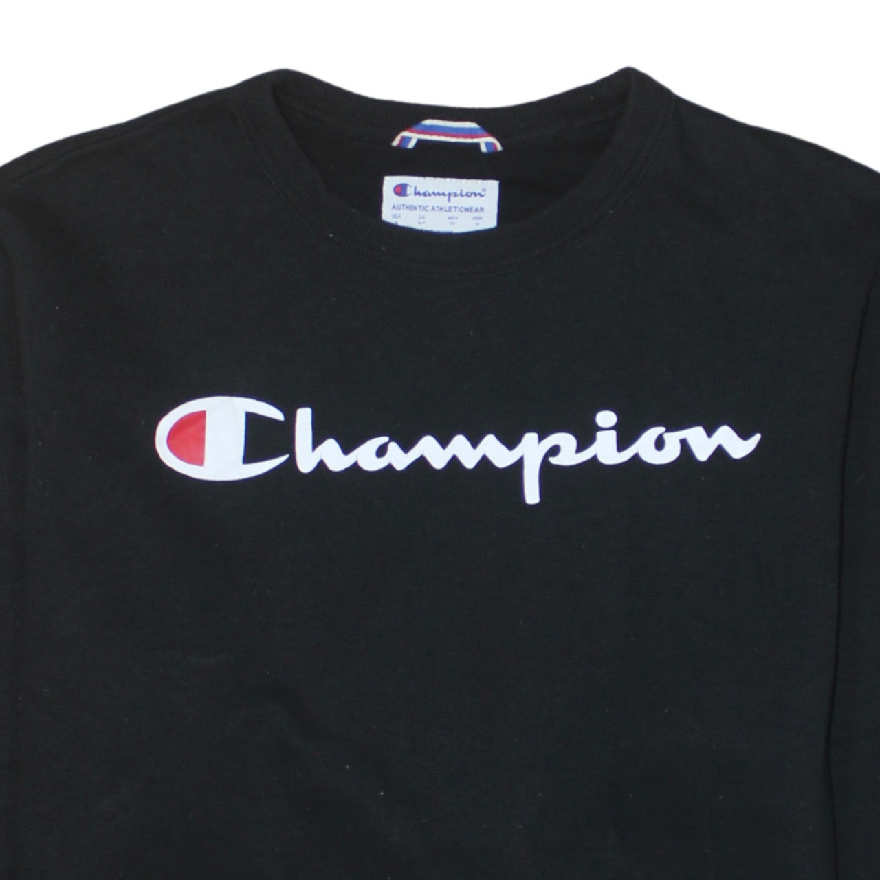 Champion Men's Black Small Crew Neck Logo Sweatshirt