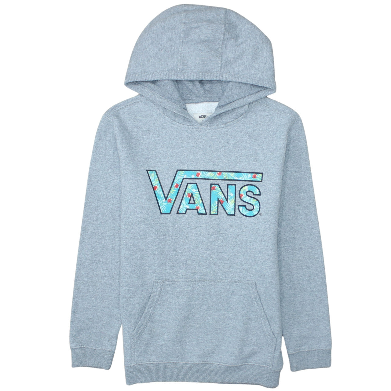 Vans Womens Grey Pullover Hoodie Large Logo Print Cotton Blend