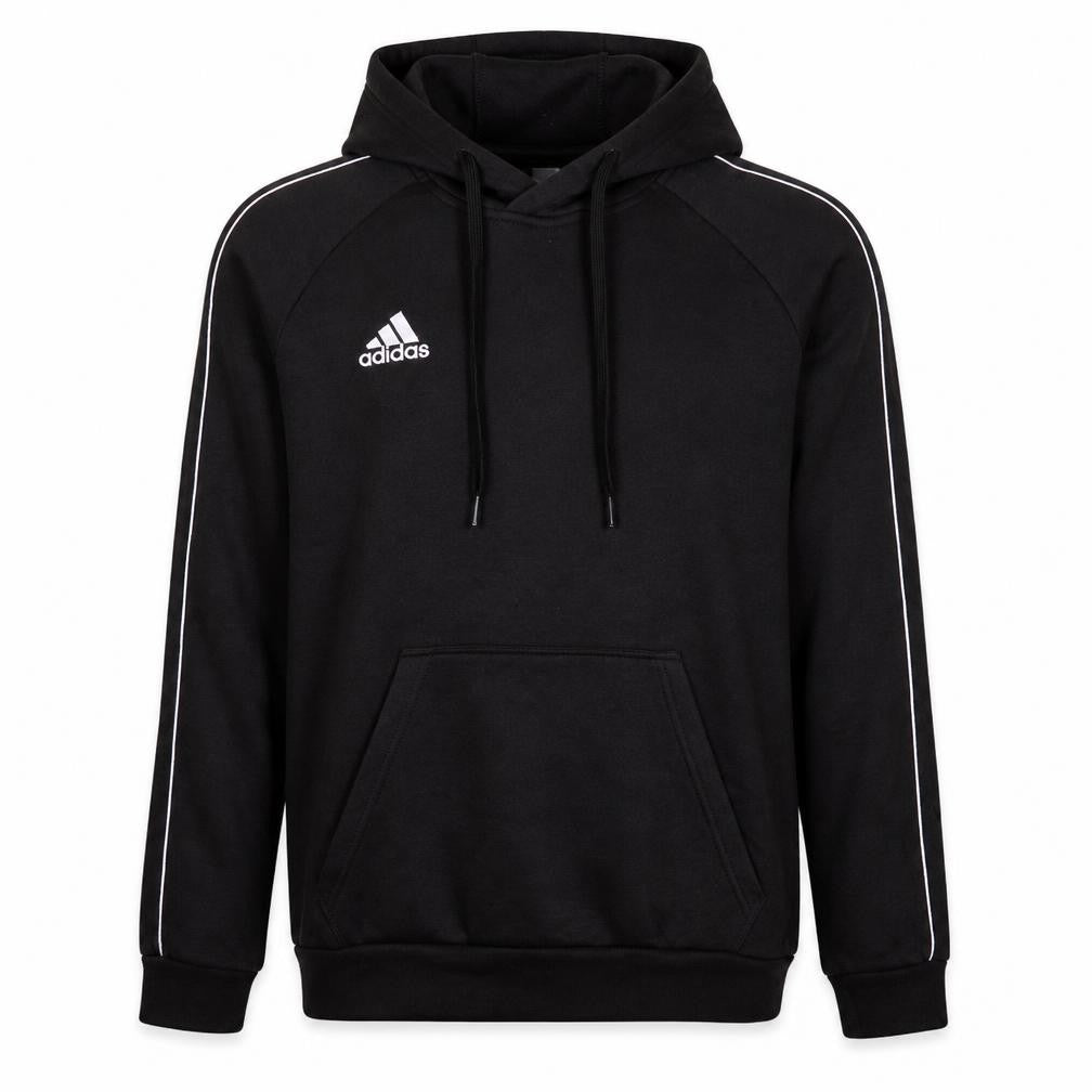 Front view of Adidas Men's Black Pullover Hoodie, size M, Sports Fleece Jumper