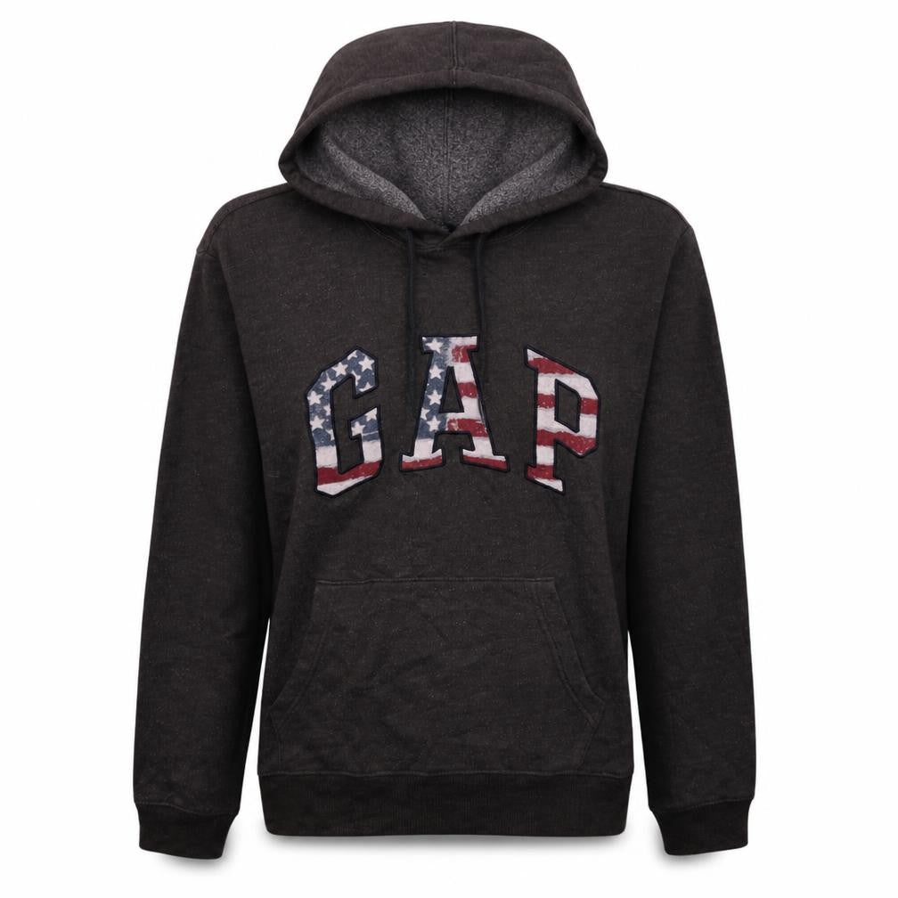 Gap Womens Brown Pullover Hoodie XS American Flag Logo Casual