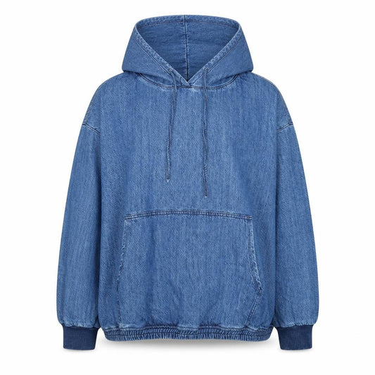 ZARA Women Blue Denim Pullover Hoodie L Relaxed Fit Casual Cotton
