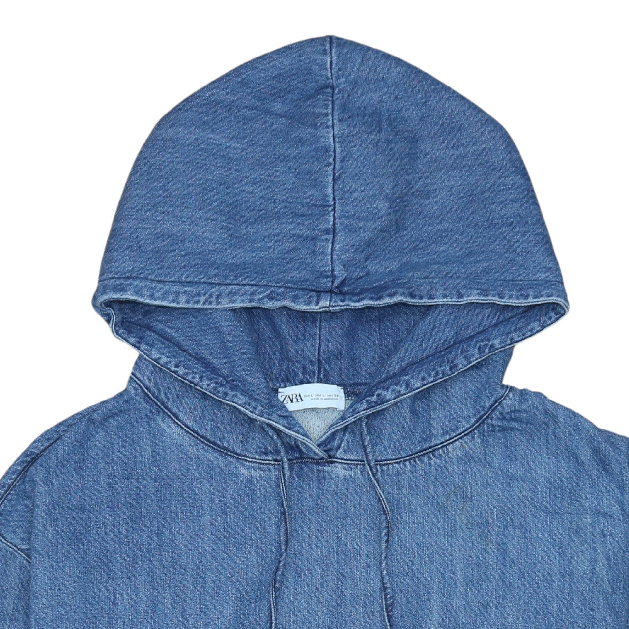 ZARA Women Blue Denim Pullover Hoodie L Relaxed Fit Casual Cotton