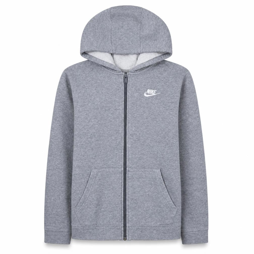 Front view of Nike boys’ grey full zip hoodie xl 158-170cm cotton blend casual