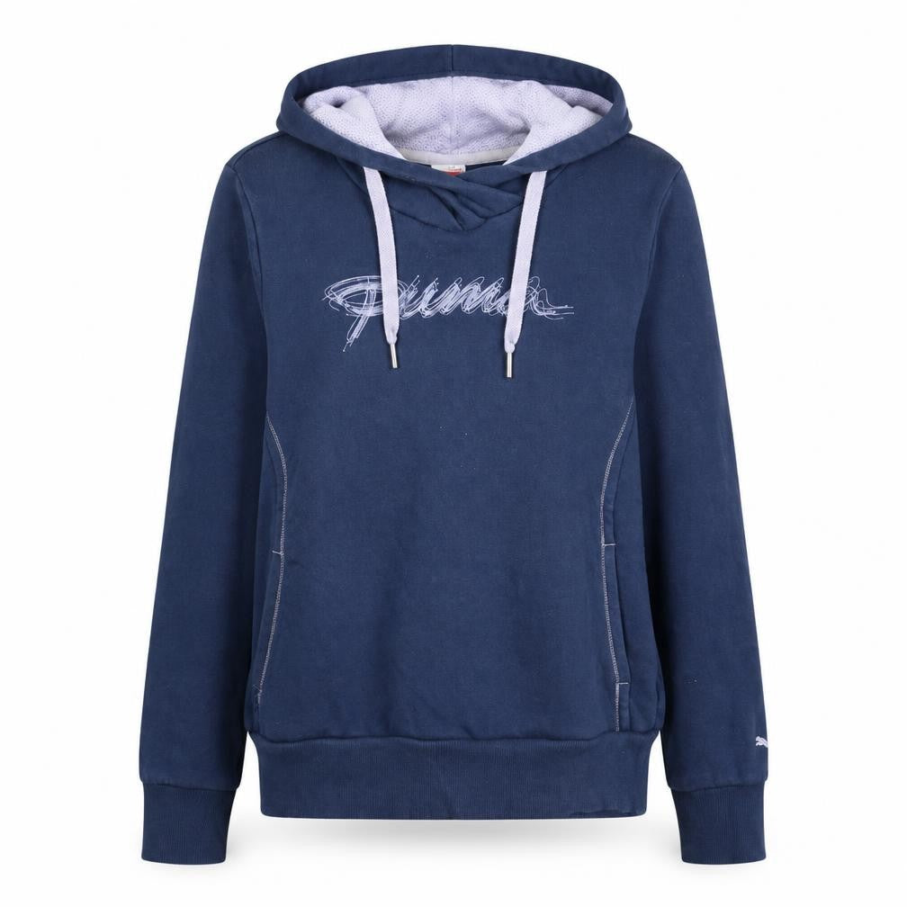 Puma Women's Blue Pullover Hoodie UK 14 with Logo Detail