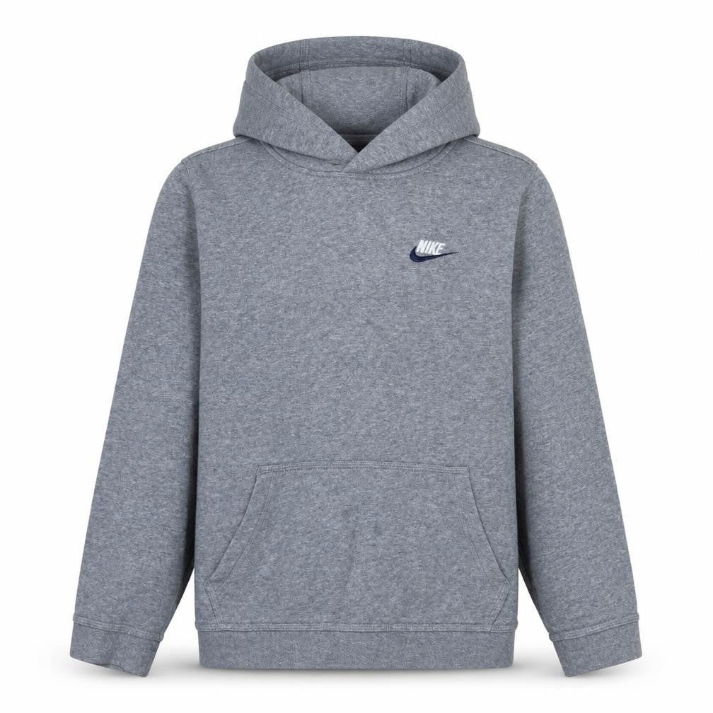 Front view of Nike boys’ grey pullover hoodie xl (158-170cm) classic fit logo sweatshirt