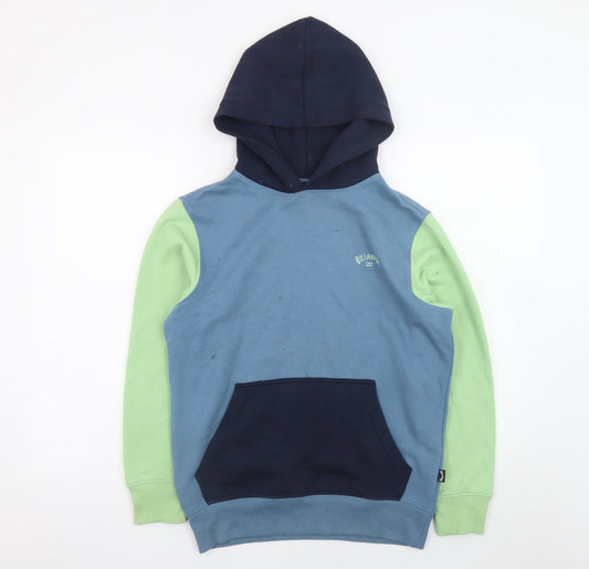 Billabong Boys Blue Green Hoodie Size 14 Pullover Cotton Blend Hooded