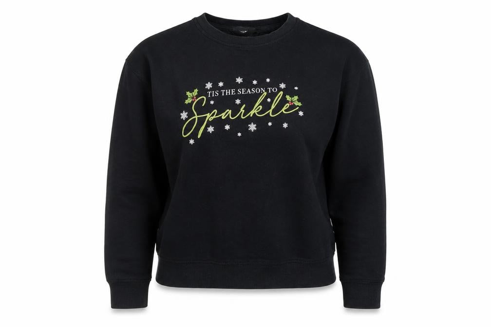 New Look Women's Black Christmas Sparkle Pullover Sweatshirt Size S