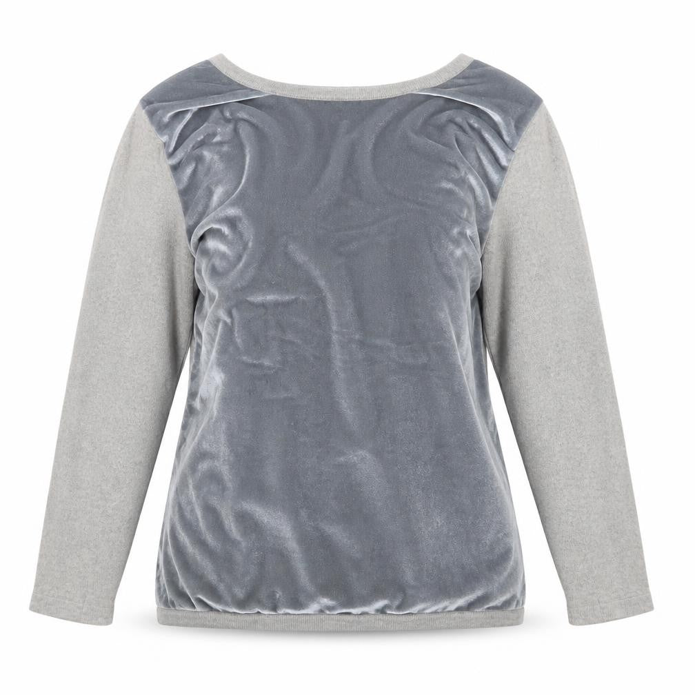 Laura Ashley Women Grey UK 10 Velvet Panel Wool Blend Pullover Sweatshirt