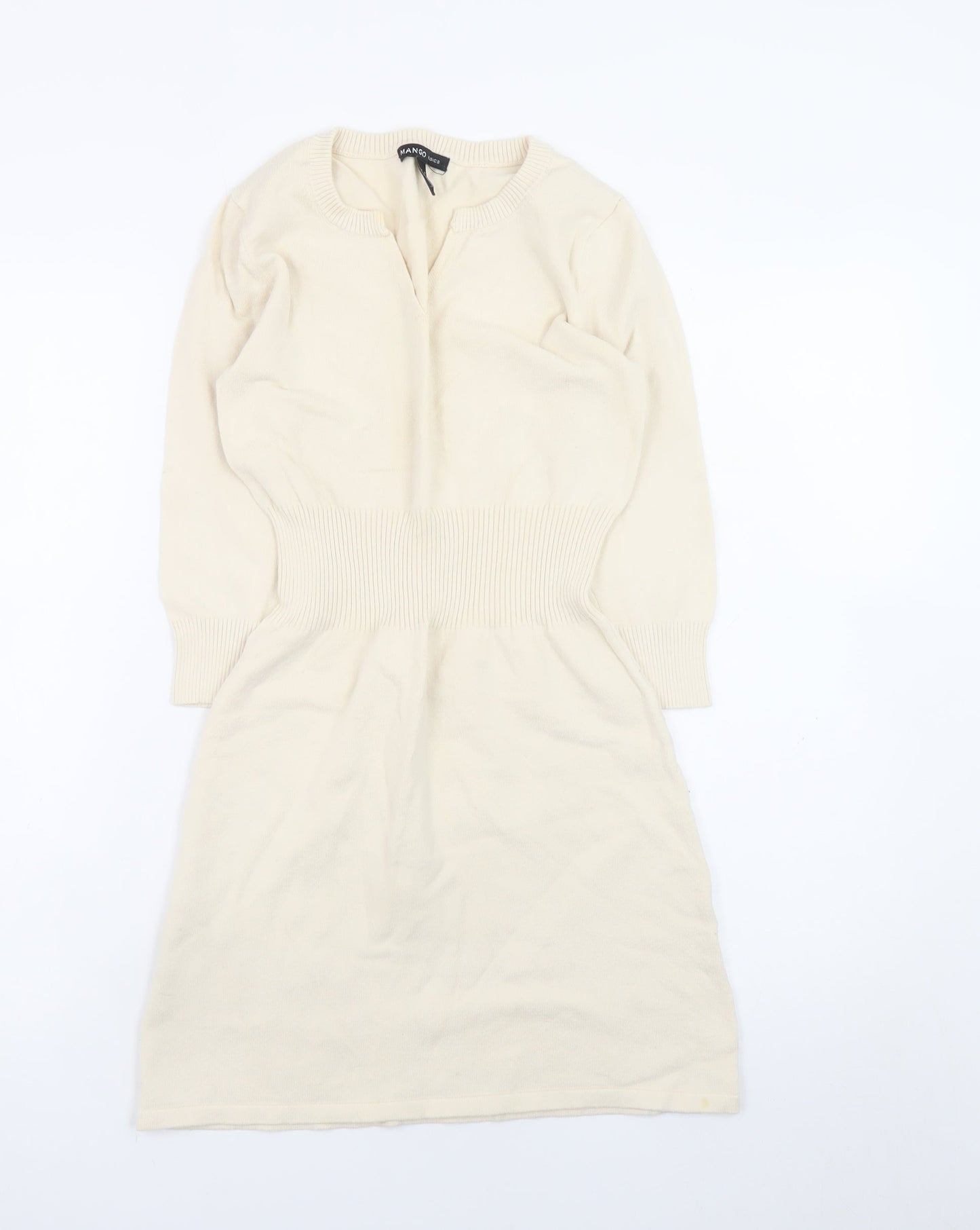 Mango Women Ivory Knit V-Neck Sweater Dress Size 8