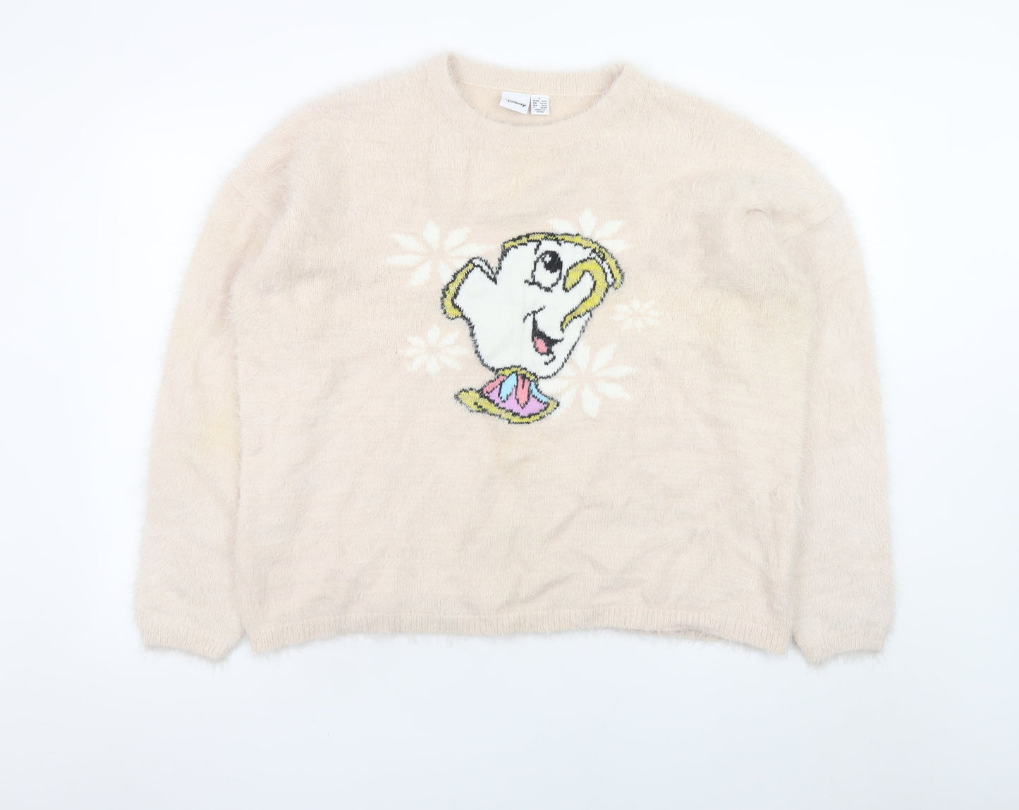 Disney Women Beige Chip Crew Neck Pullover Jumper Size L
