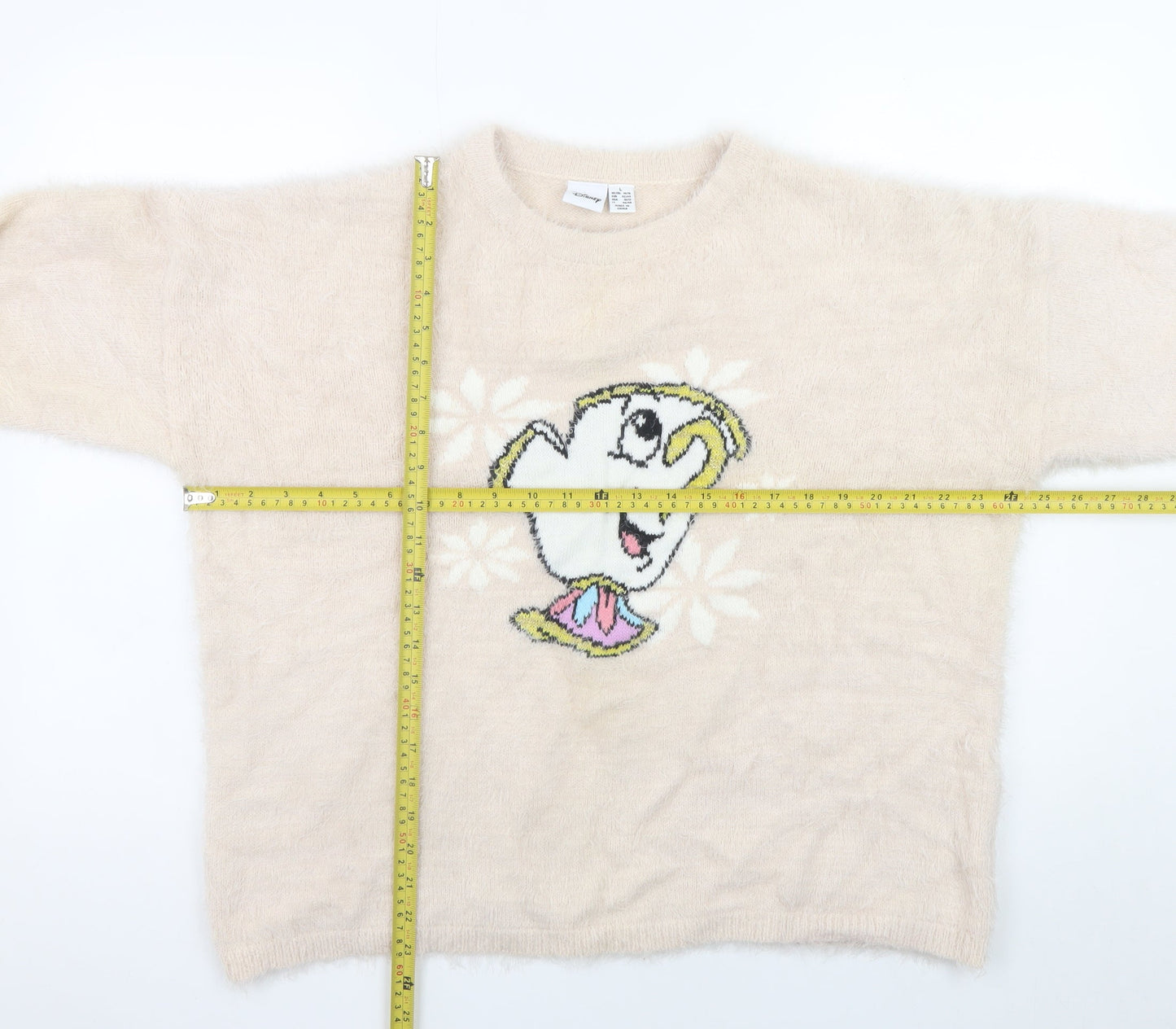 Disney Women Beige Chip Crew Neck Pullover Jumper Size L
