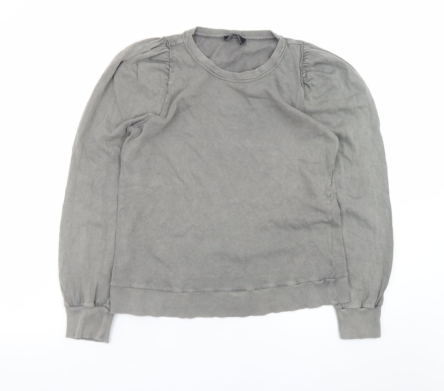 ME+EM Women Grey Cotton Crew Neck Puff Sleeve Sweatshirt Size 10