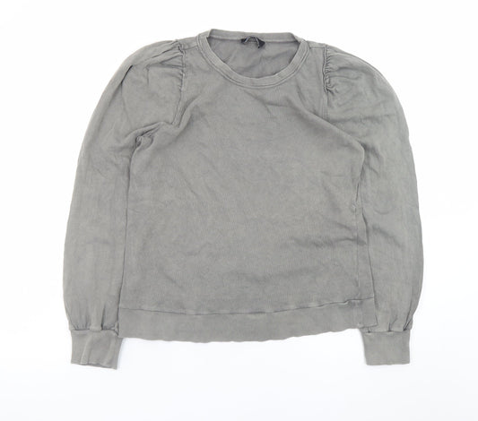 ME+EM Women Grey Cotton Crew Neck Puff Sleeve Sweatshirt Size 10