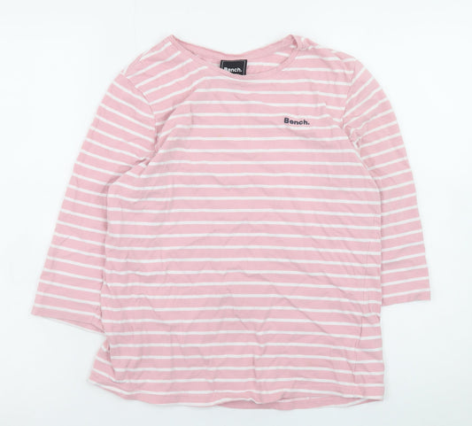 Bench Womens Pink Striped 3/4 Sleeve Cotton T-Shirt Size 10