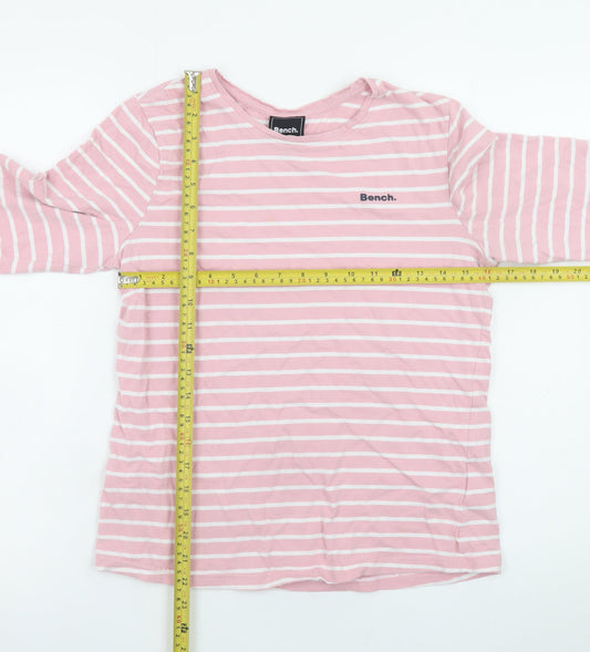 Bench Womens Pink Striped 3/4 Sleeve Cotton T-Shirt Size 10