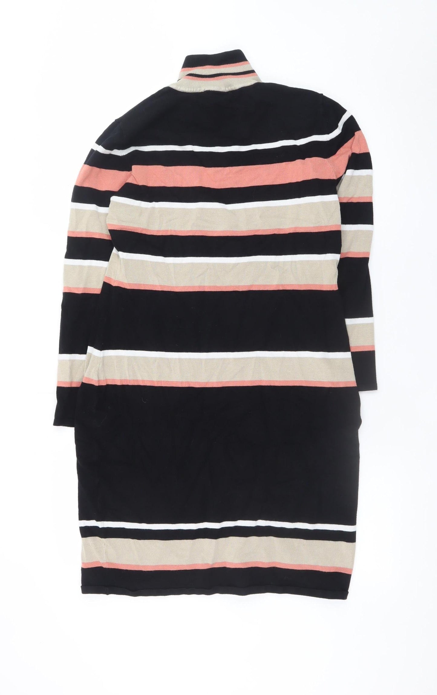 Roman Women Black Striped Bodycon Knit Roll Neck Dress Size 14