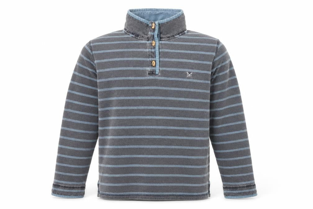 Crew Clothing Men's Blue Striped Henley Sweatshirt Size L