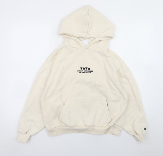 Pacific Republic Women Ivory Pullover Hoodie Size S Graphic Print Queen