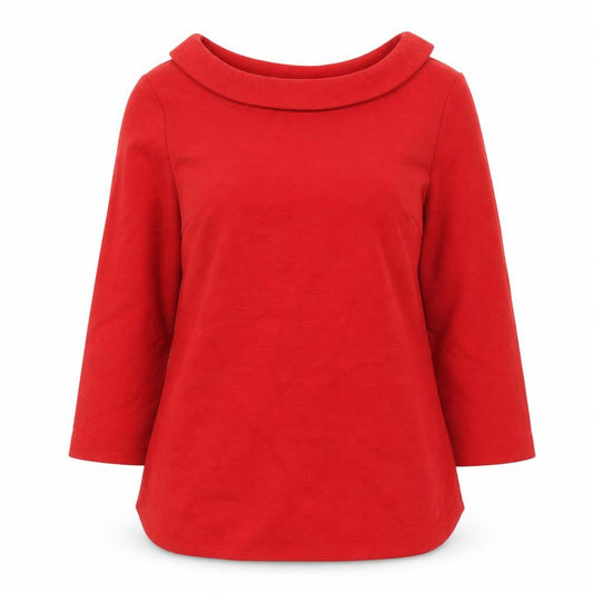 Boden Women Red Collared Tunic Blouse UK 10 3/4 Sleeve Cotton Blend