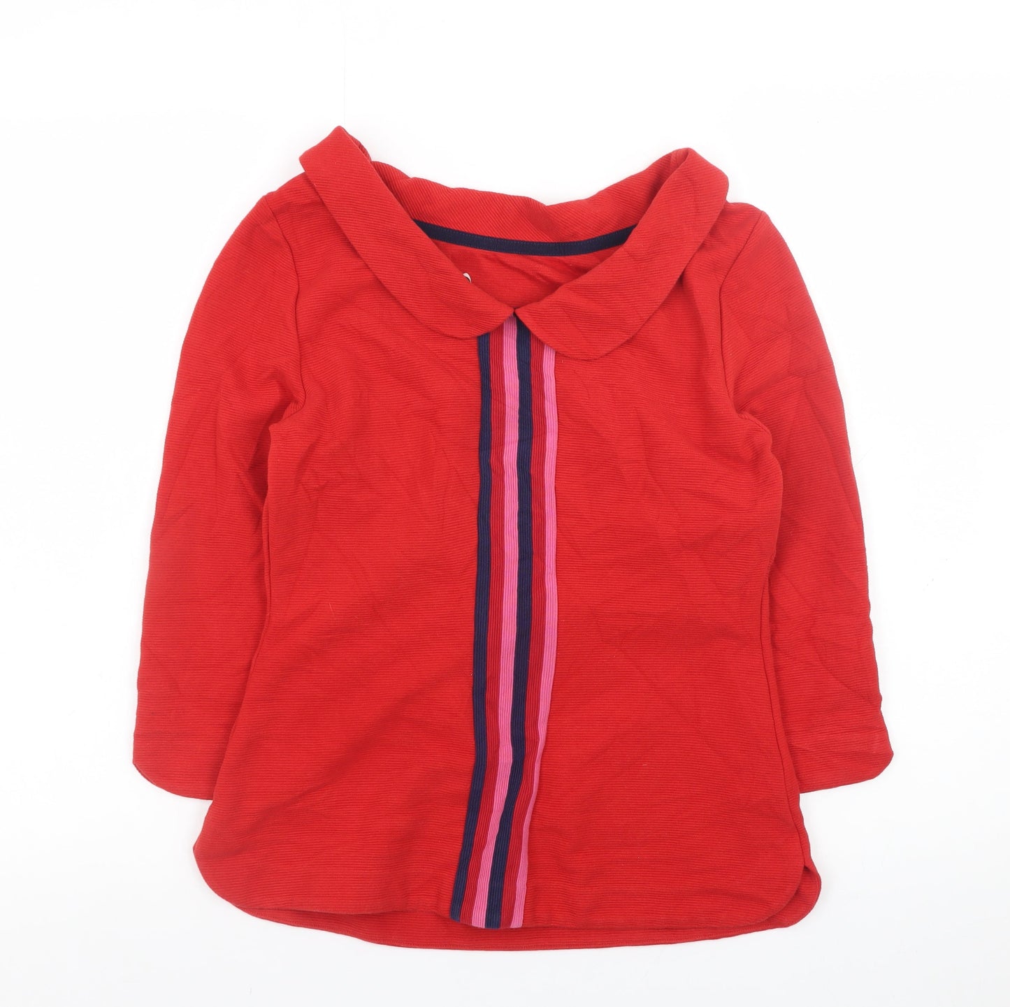 Boden Women Red Collared Tunic Blouse UK 10 3/4 Sleeve Cotton Blend