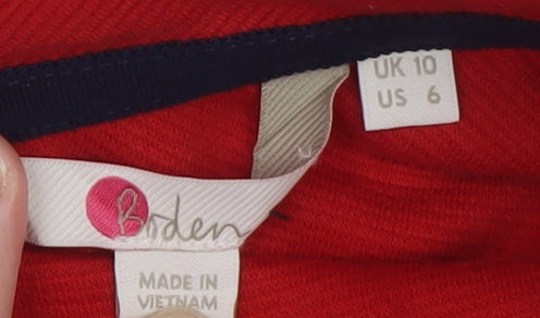 Boden Women Red Collared Tunic Blouse UK 10 3/4 Sleeve Cotton Blend