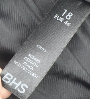 BHS Womens Black Size 18 Classic Mid-Length Overcoat