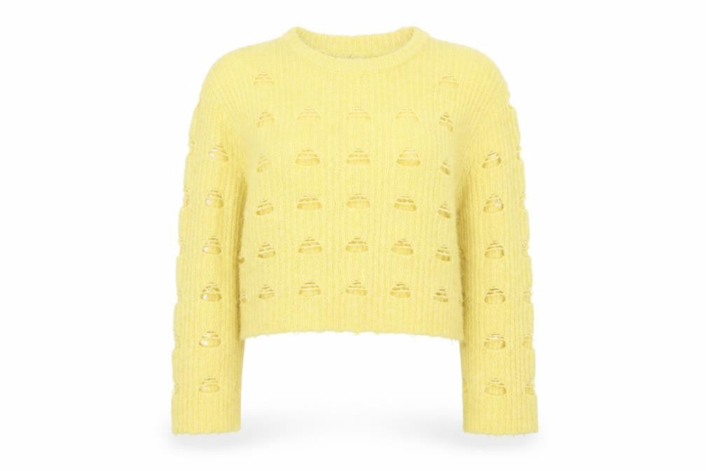 Monki Women Yellow Open-Knit Pullover Jumper Size L