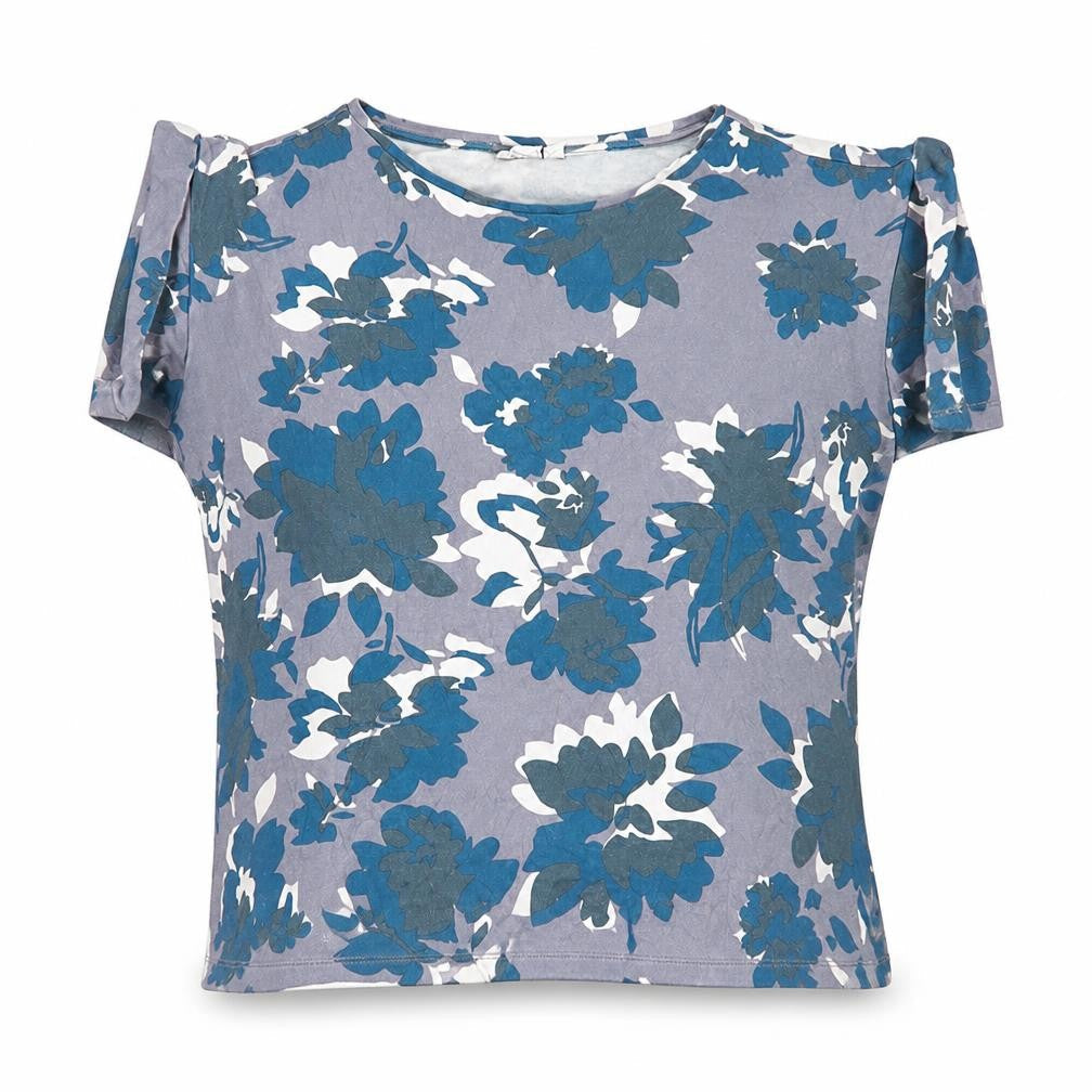 Celtic & Co. Womens Blue Floral Short Sleeve Cotton T-Shirt UK 10
