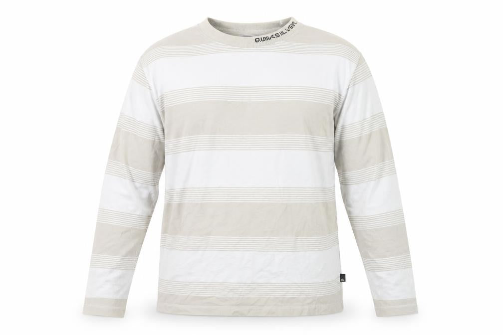 Quiksilver Men’s Beige Striped Long Sleeve Cotton T-Shirt Size S