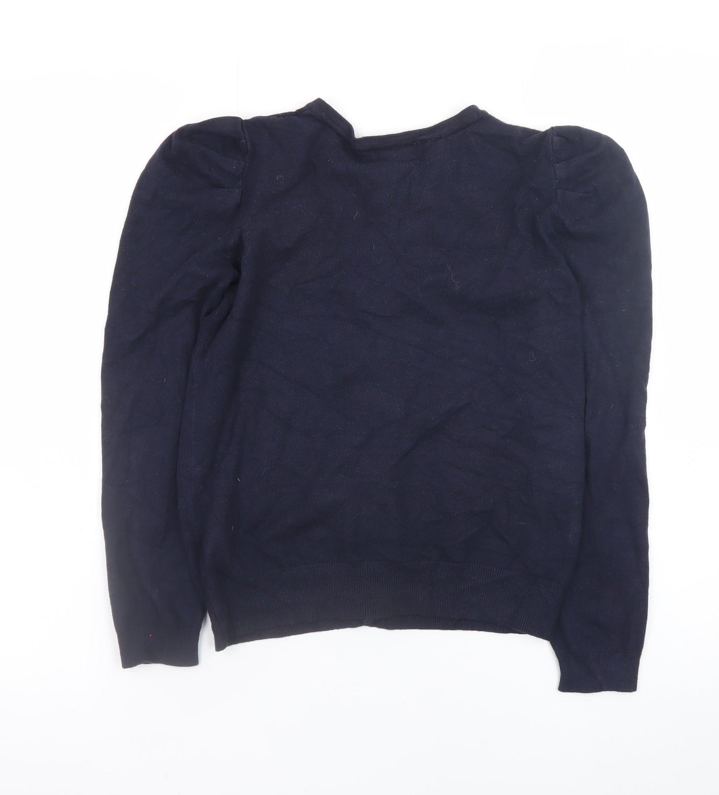 Monsoon Women's Blue Crew Neck Puff Sleeve Knit Cardigan Size 10