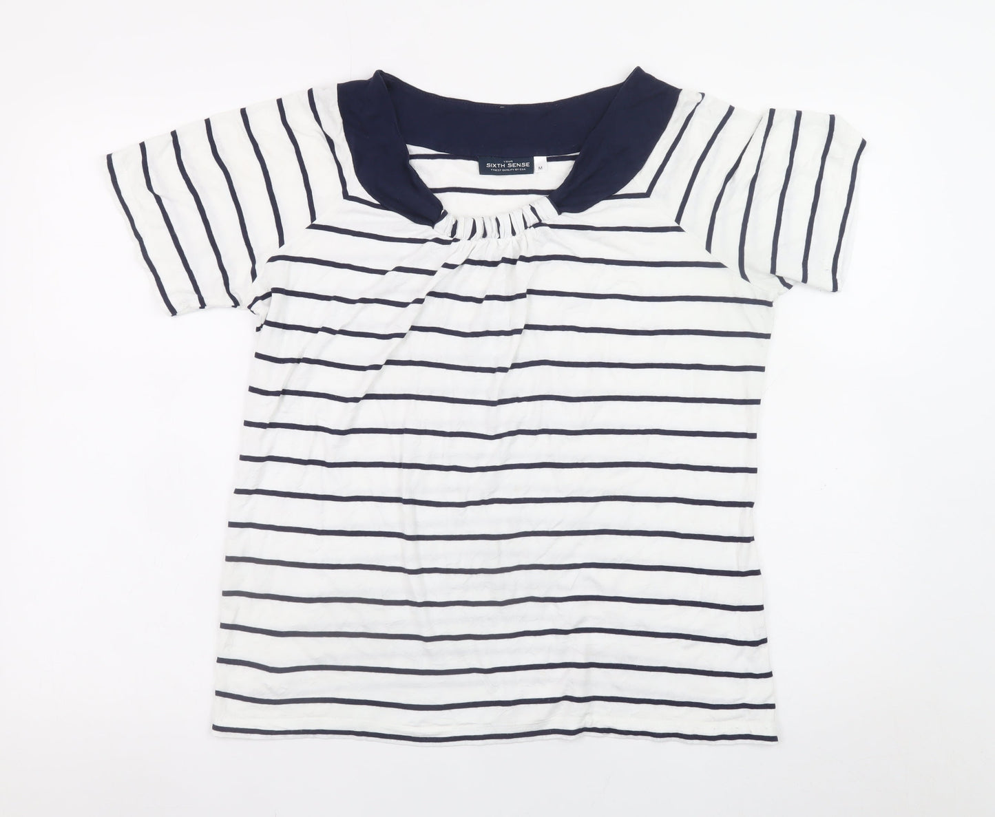 C&A Women’s White Navy Striped Short Sleeve Jersey T-Shirt M
