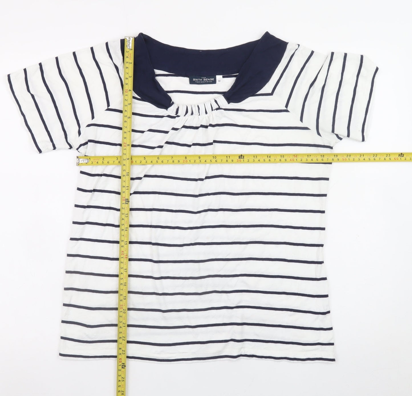 C&A Women’s White Navy Striped Short Sleeve Jersey T-Shirt M