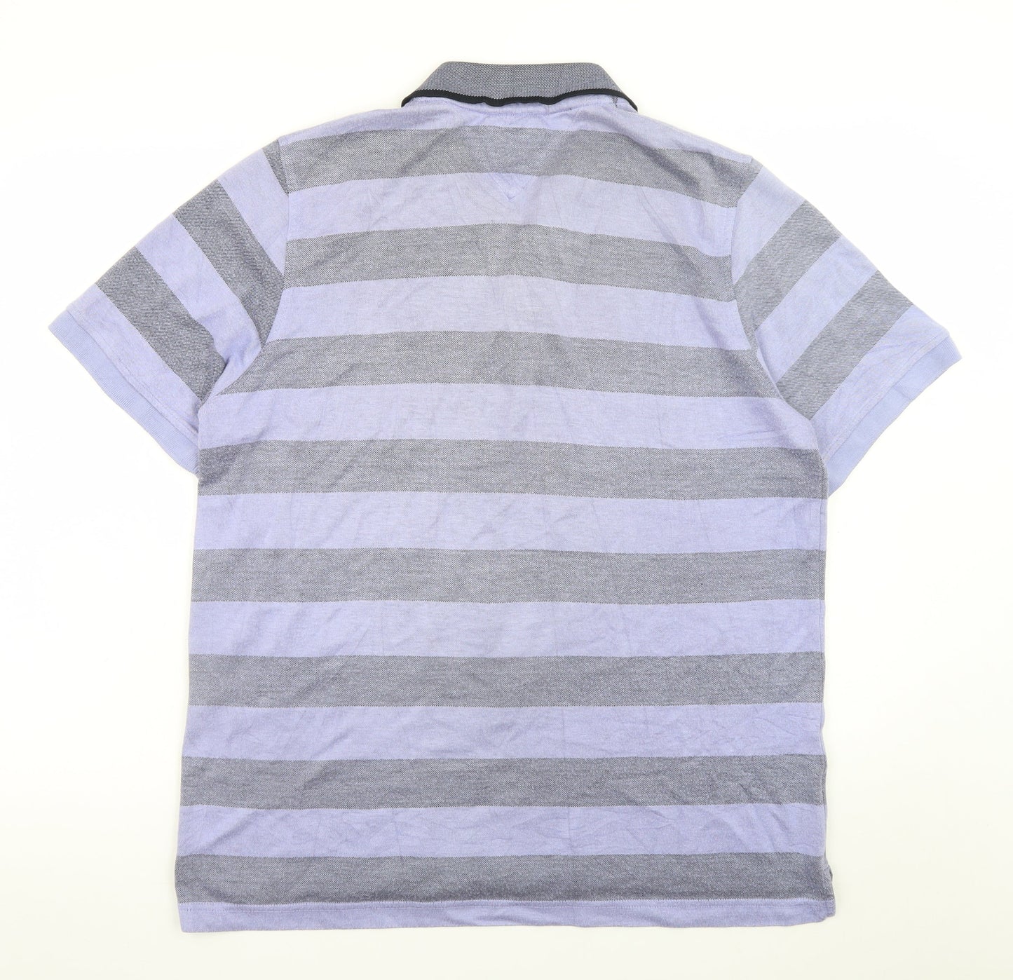 Lincoln Men's Blue Grey Striped Polo Shirt Size L Classic Fit