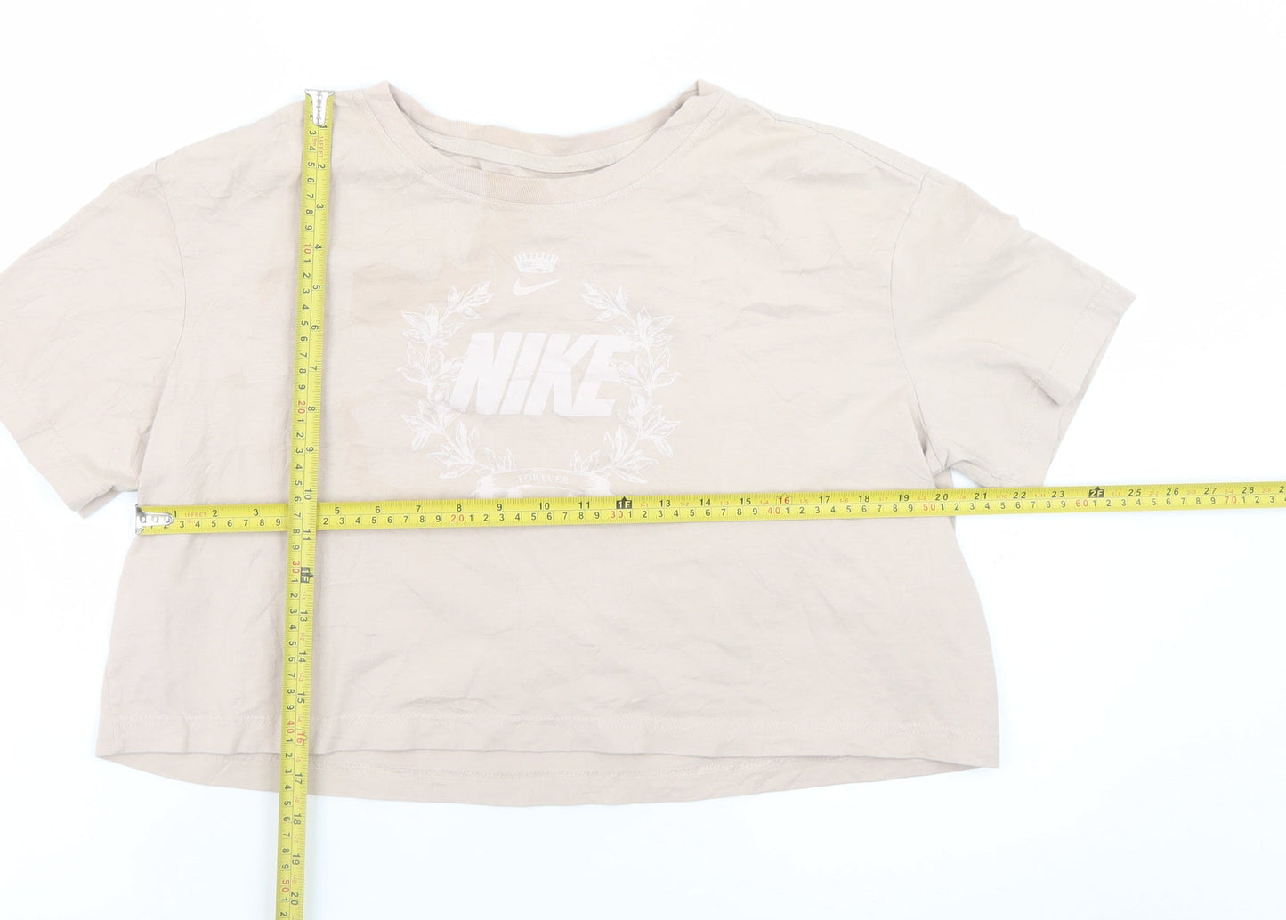 Nike Womens Beige Cropped T-Shirt M Short Sleeve 100% Cotton