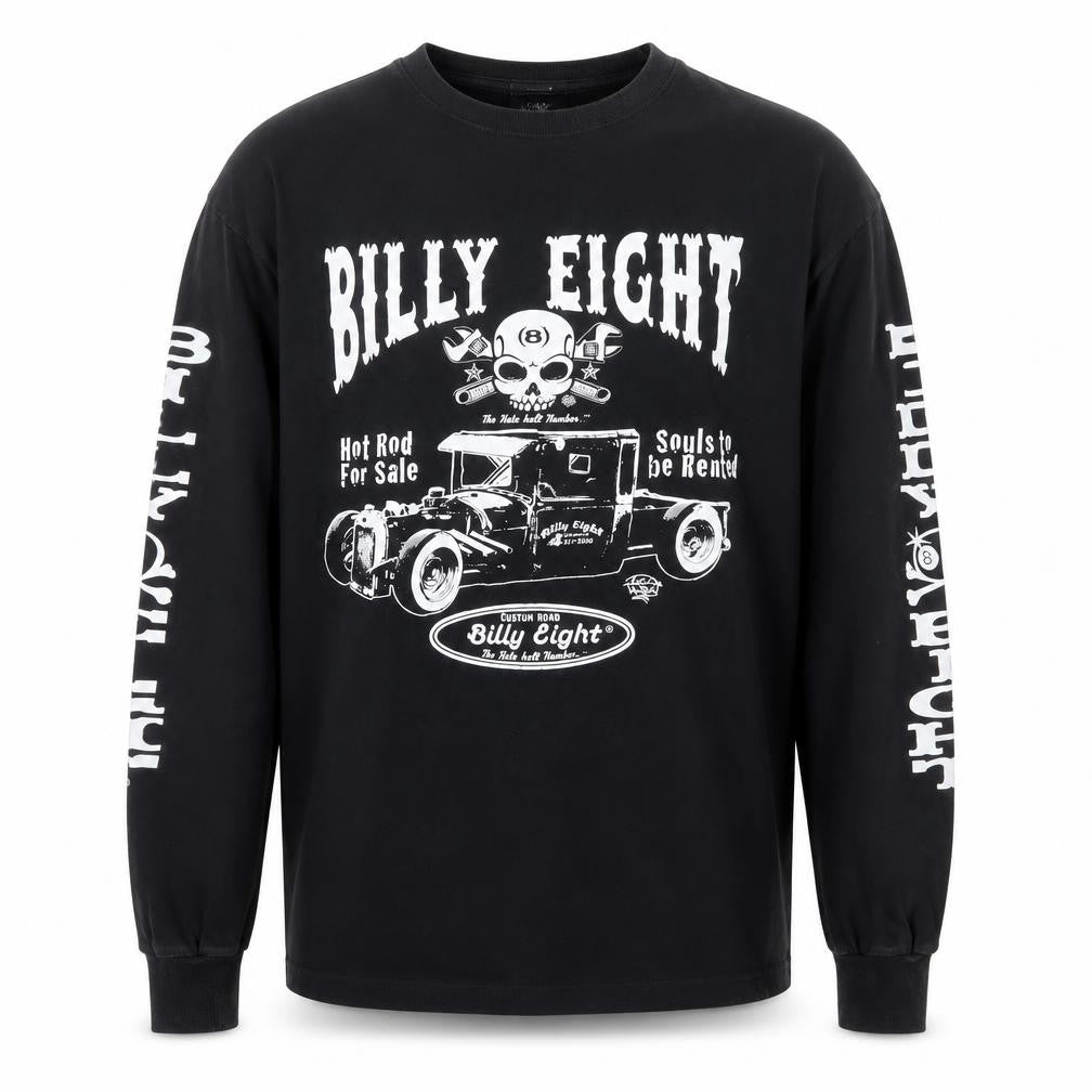 Billy Eight Men's Black Long Sleeve Biker Graphic T-Shirt L Gothic Rock