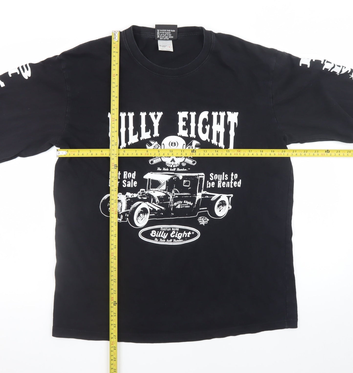 Billy Eight Men's Black Long Sleeve Biker Graphic T-Shirt L Gothic Rock