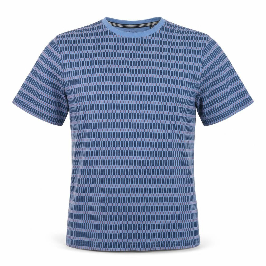 Steel & Jelly Men's Blue Geometric Crew Neck Cotton T-Shirt M