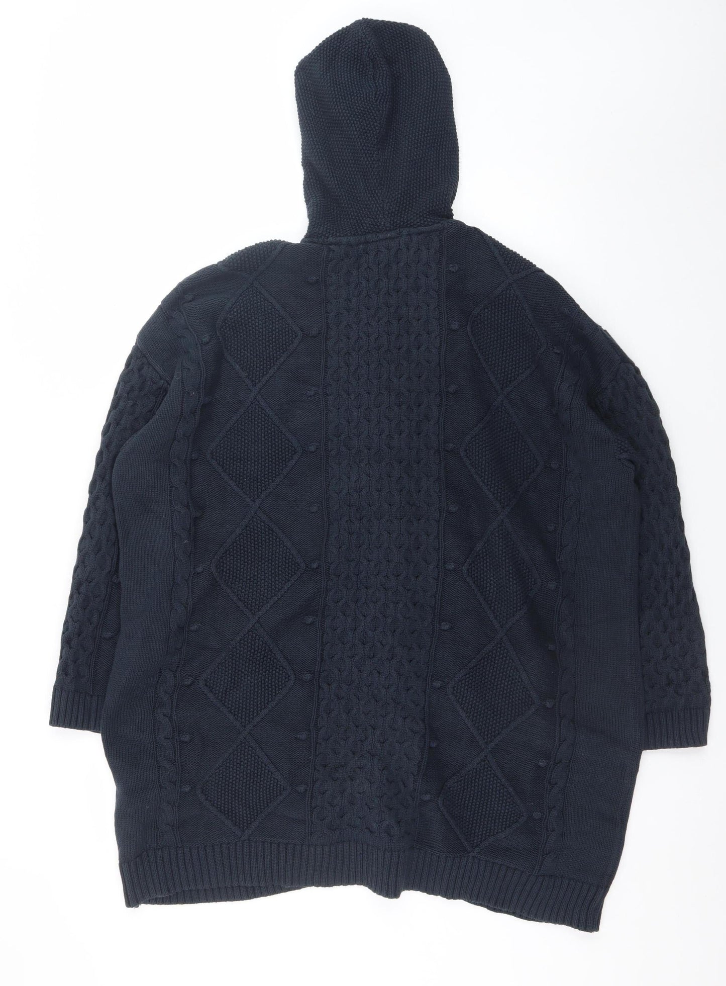 Pure by Ulla Popken Women’s Blue Hooded Cable-Knit Cotton Cardigan Size 16