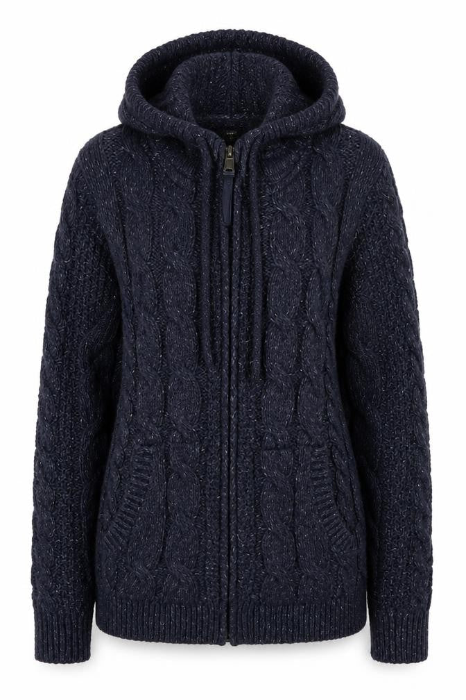 FatFace Womens Blue Cable-Knit Hooded Full Zip Jumper Size 8