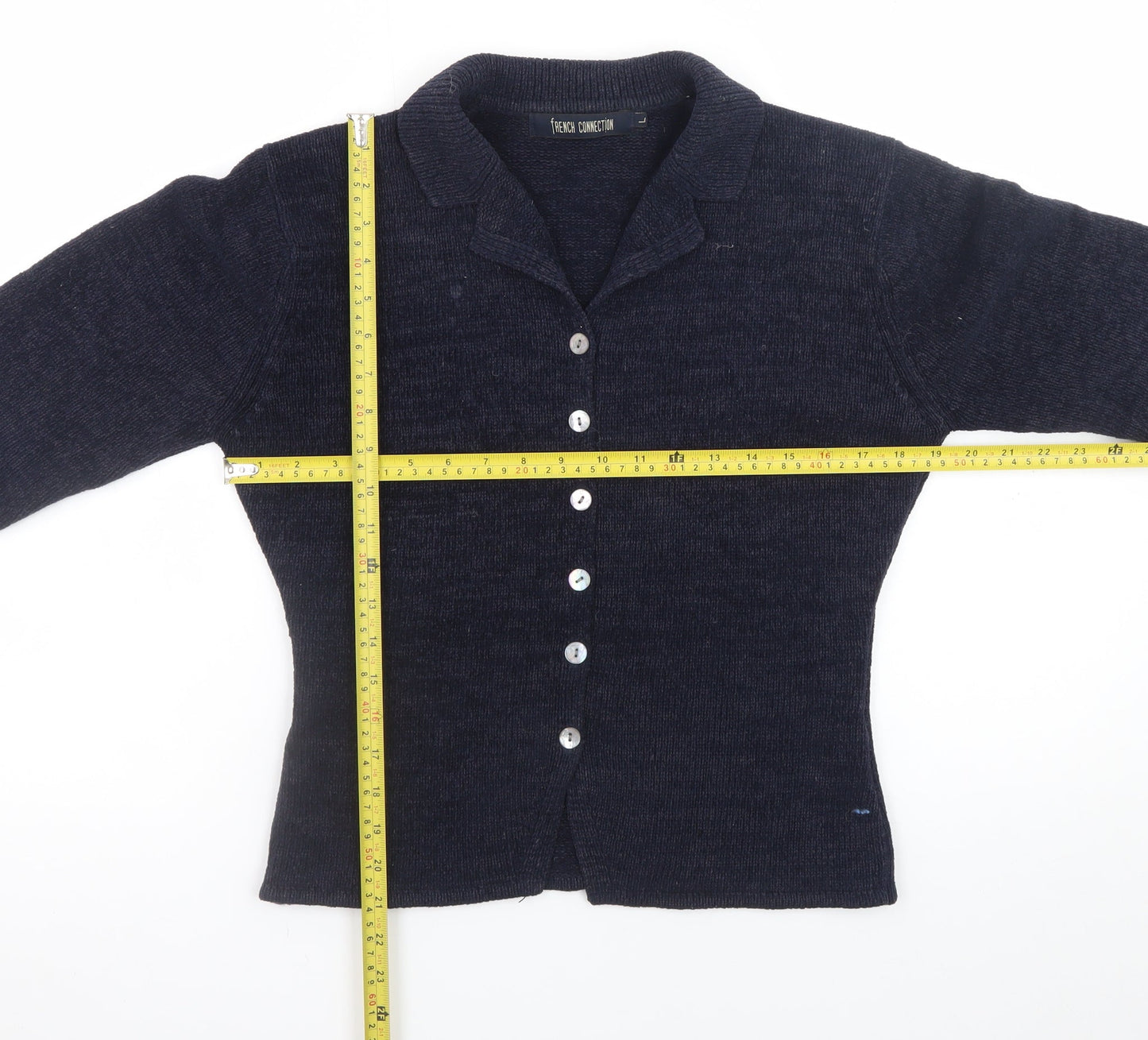 French Connection Women's Blue Collared Button Cardigan Size L