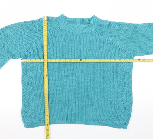 Fat Face Womens Blue Cotton Chunky Knit Crew Neck Jumper Size 18