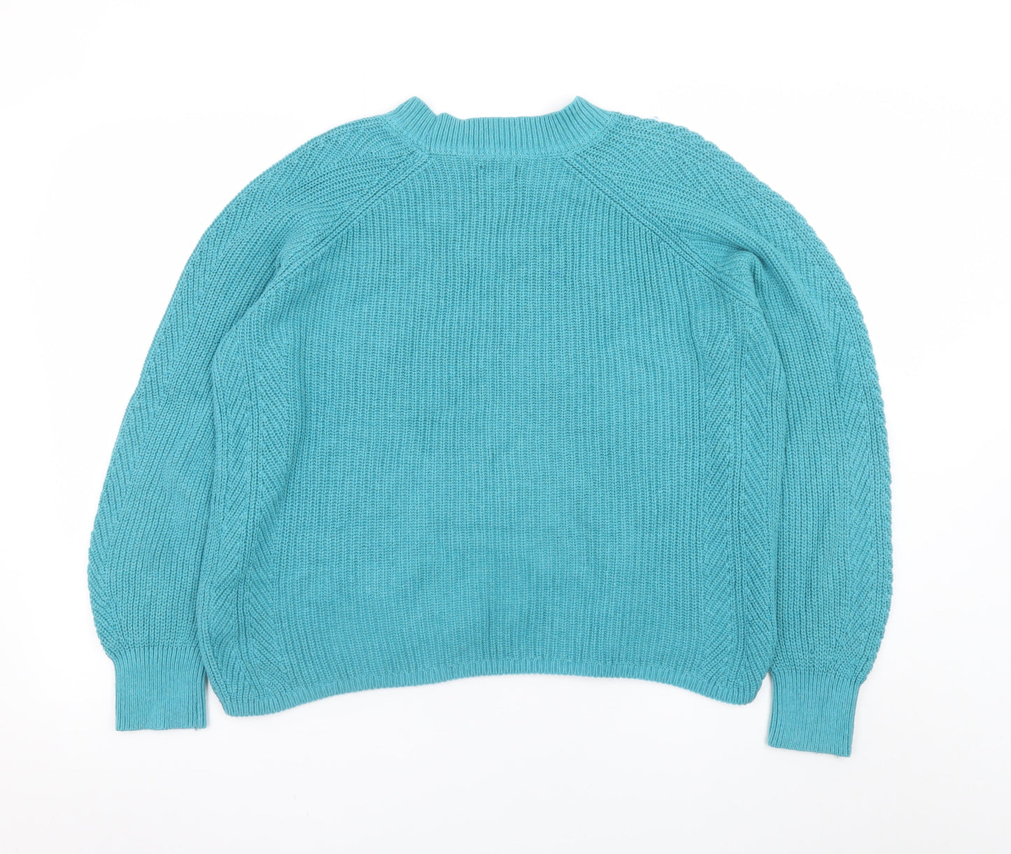 Fat Face Womens Blue Cotton Chunky Knit Crew Neck Jumper Size 18