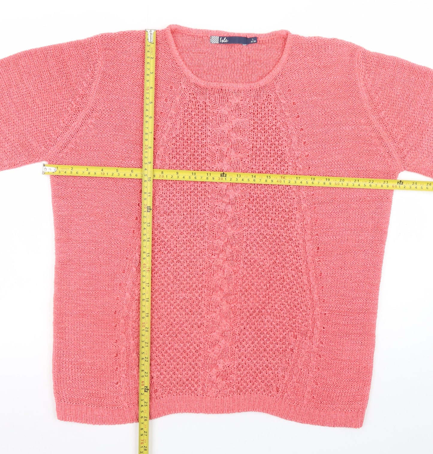 Isle Womens Pink Cable-Knit Pullover Jumper Size 18
