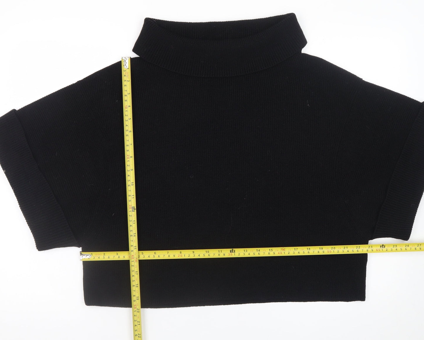 COS Womens Black Wool Roll Neck Short Sleeve Relaxed Jumper Size 12