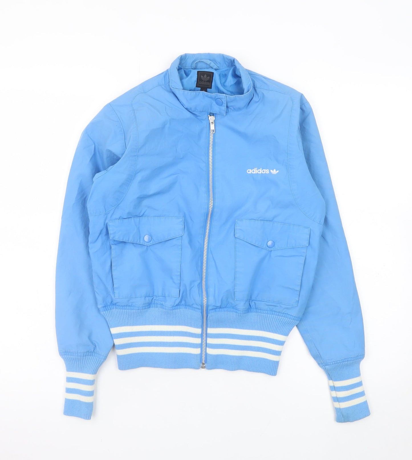 Adidas Women Blue Bomber Jacket UK 12 Cotton Casual Zip Up