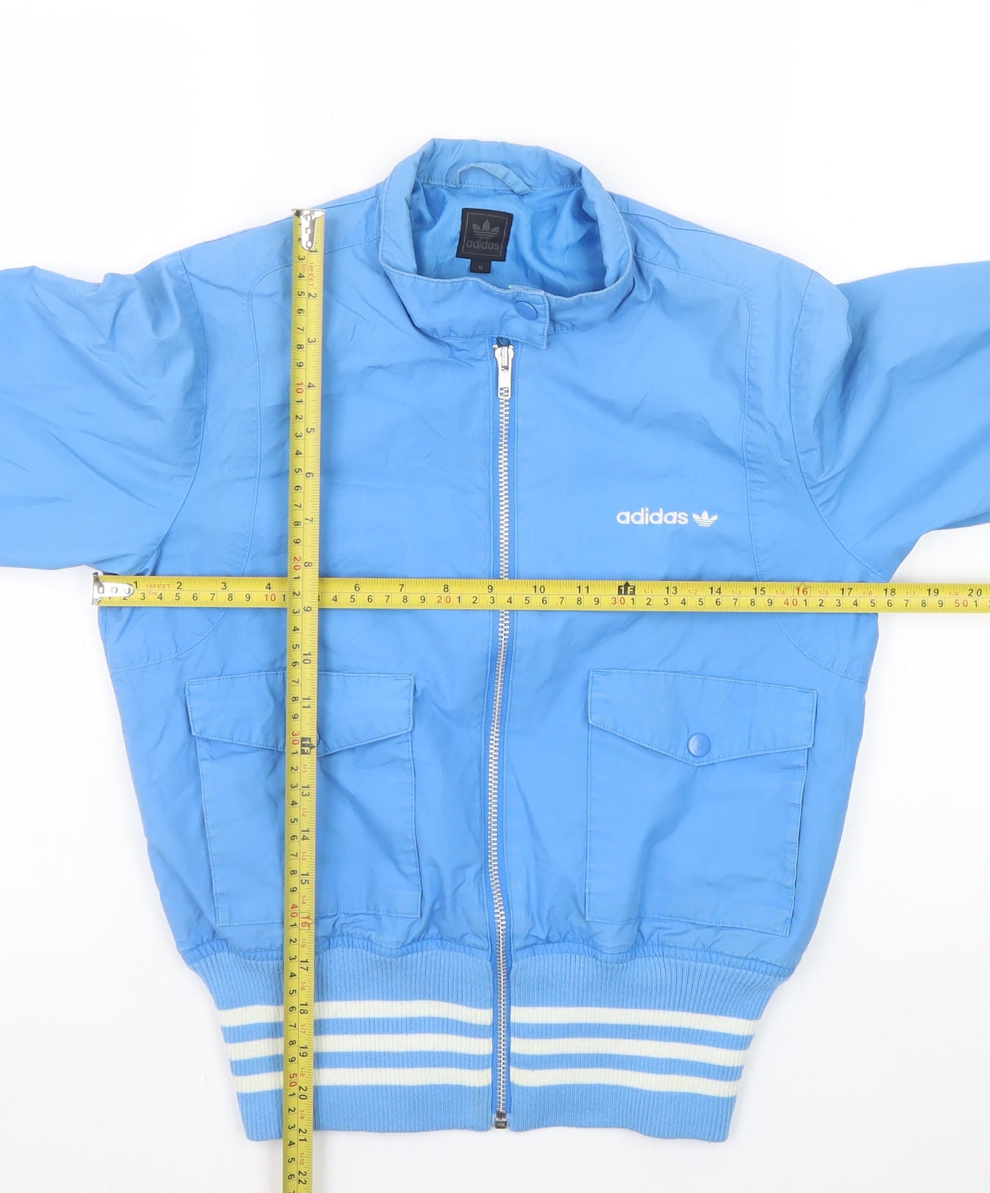 Adidas Women Blue Bomber Jacket UK 12 Cotton Casual Zip Up